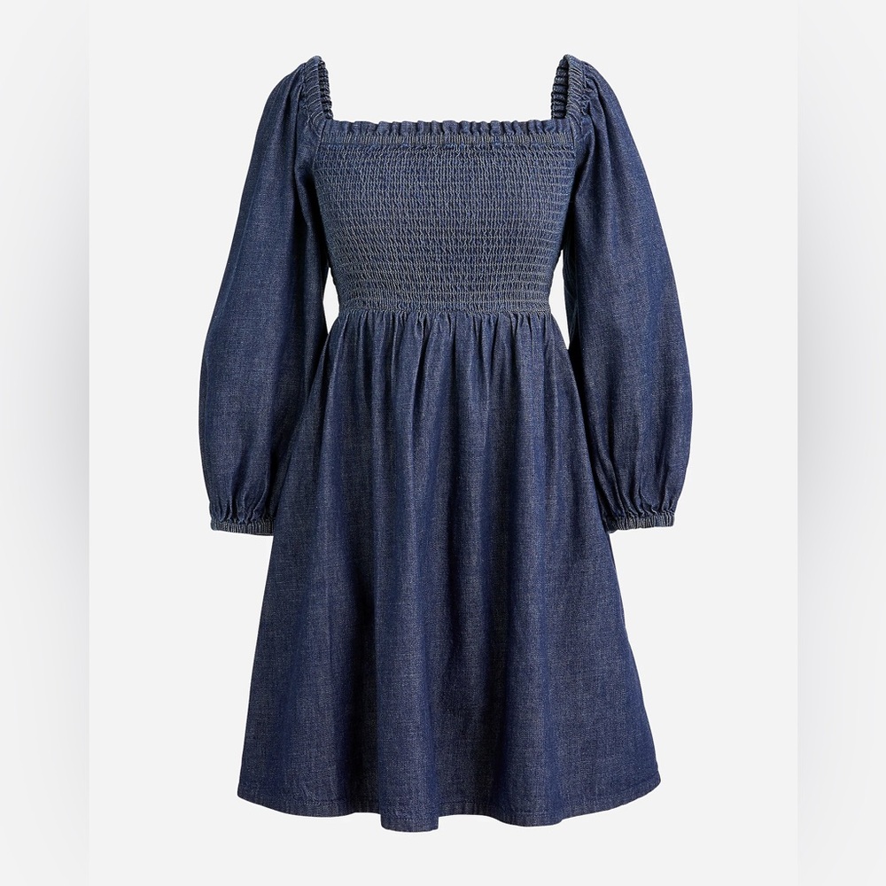 J. Crew Smocked puff-sleeve dress in chambray Womens Size M